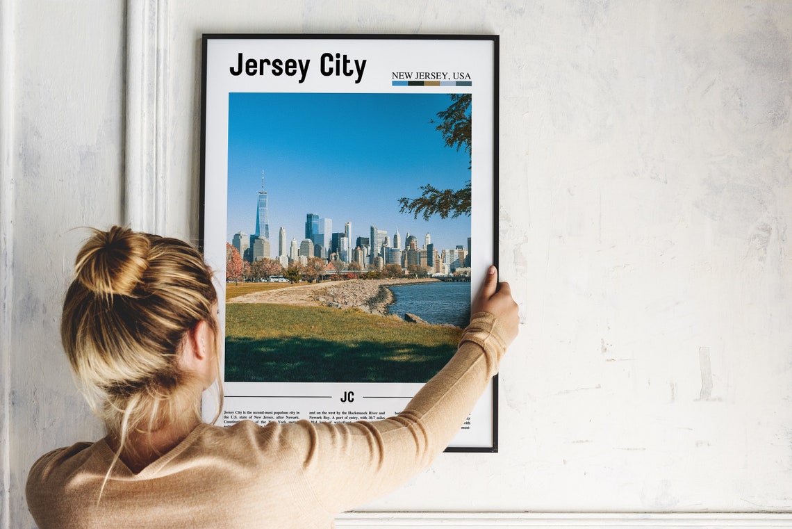 Jersey City Print Jersey City Poster Jersey City Wall Art Minimal Travel Print Minimal City Poster Travel Destination Oil Painting Poster - Image 2