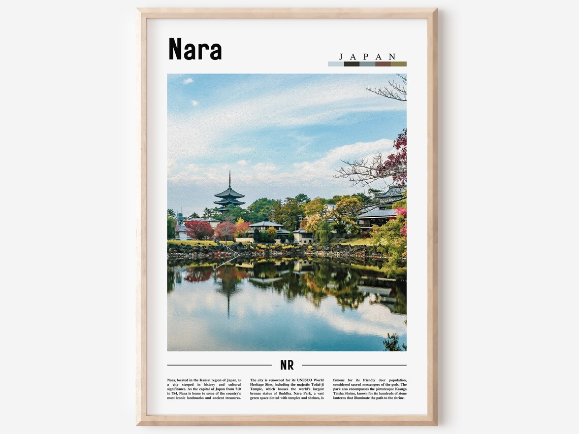 Nara Japan Five Story Pagoda Pond Reflection Travel Photo Poster