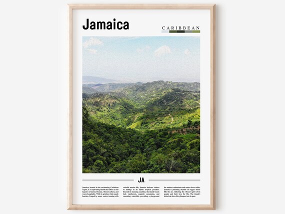 Jamaica Caribbean Green Mountains Blue Sky Photography Travel Poster