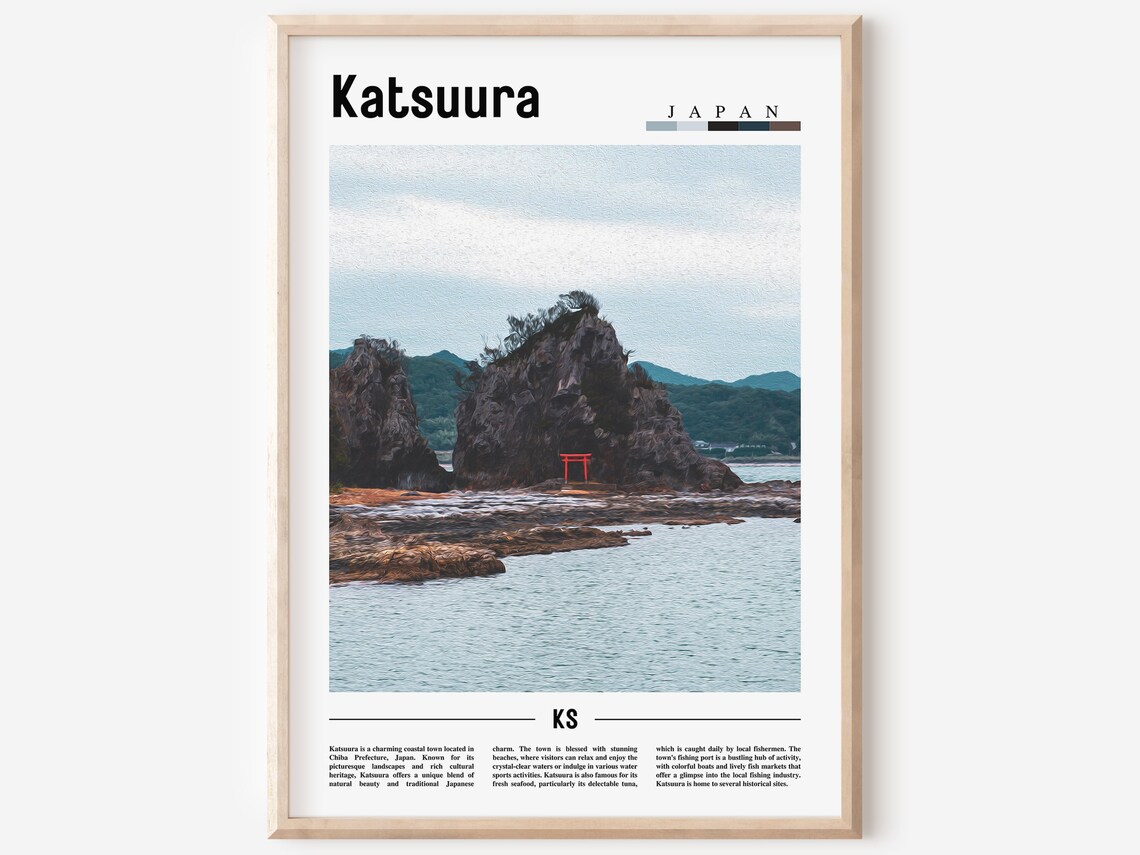 Katsuura Japan Rocky Coast Red Torii Gate Ocean Travel Poster