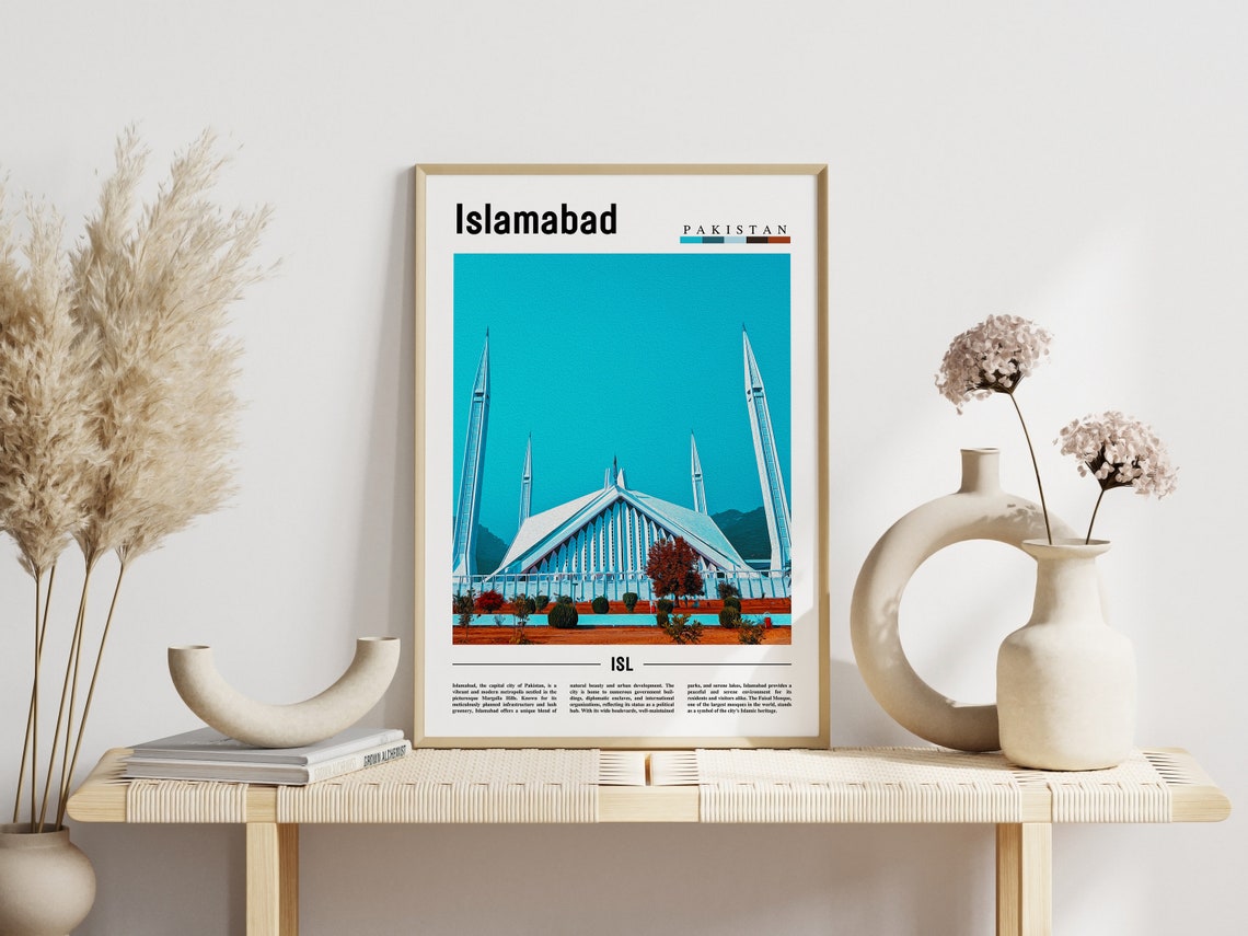Islamabad Pakistan Faisal Mosque Landmark Iconic Travel Poster - Image 3