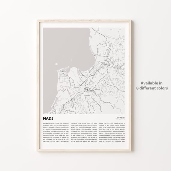 Nadi Map Print Travel Wall Decor Art Western Housewarming Gift