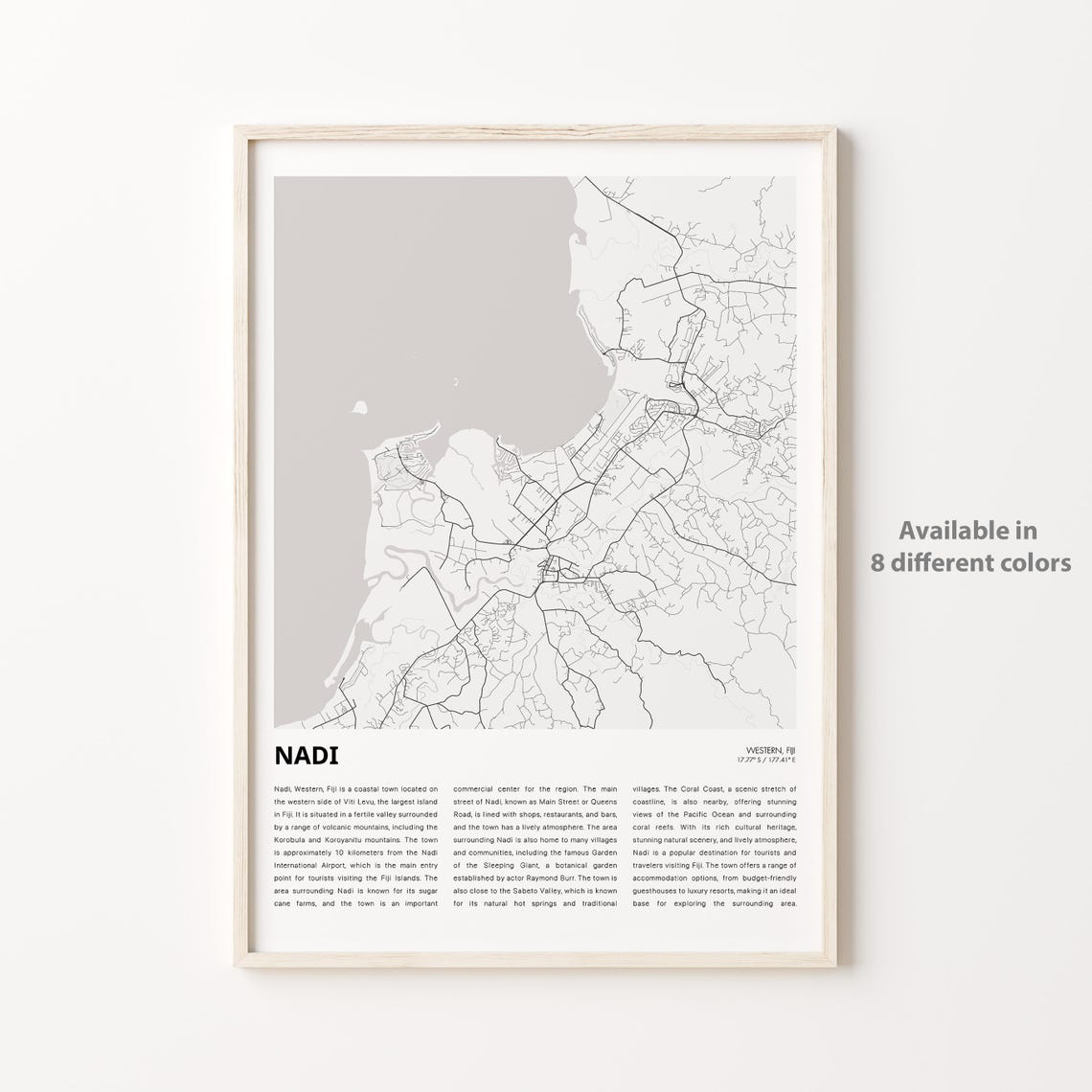 Nadi Map Print Travel Wall Decor Art Western Housewarming Gift
