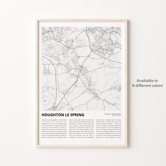 Houghton Le Spring Map Print Travel Wall Decor Art England