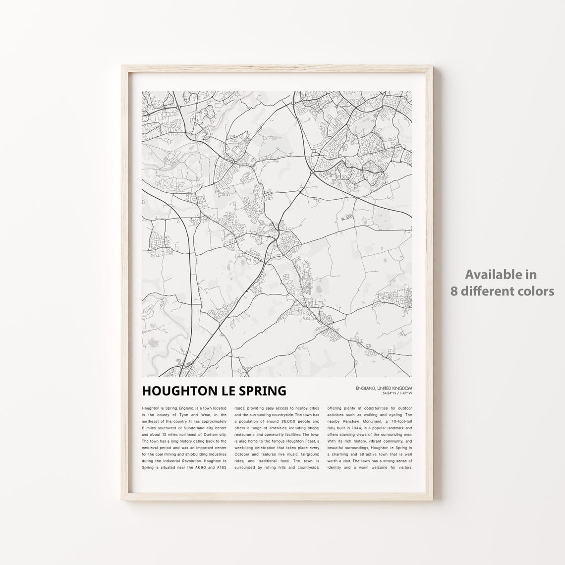 Houghton le Spring England Street Map Poster in Minimalist Style