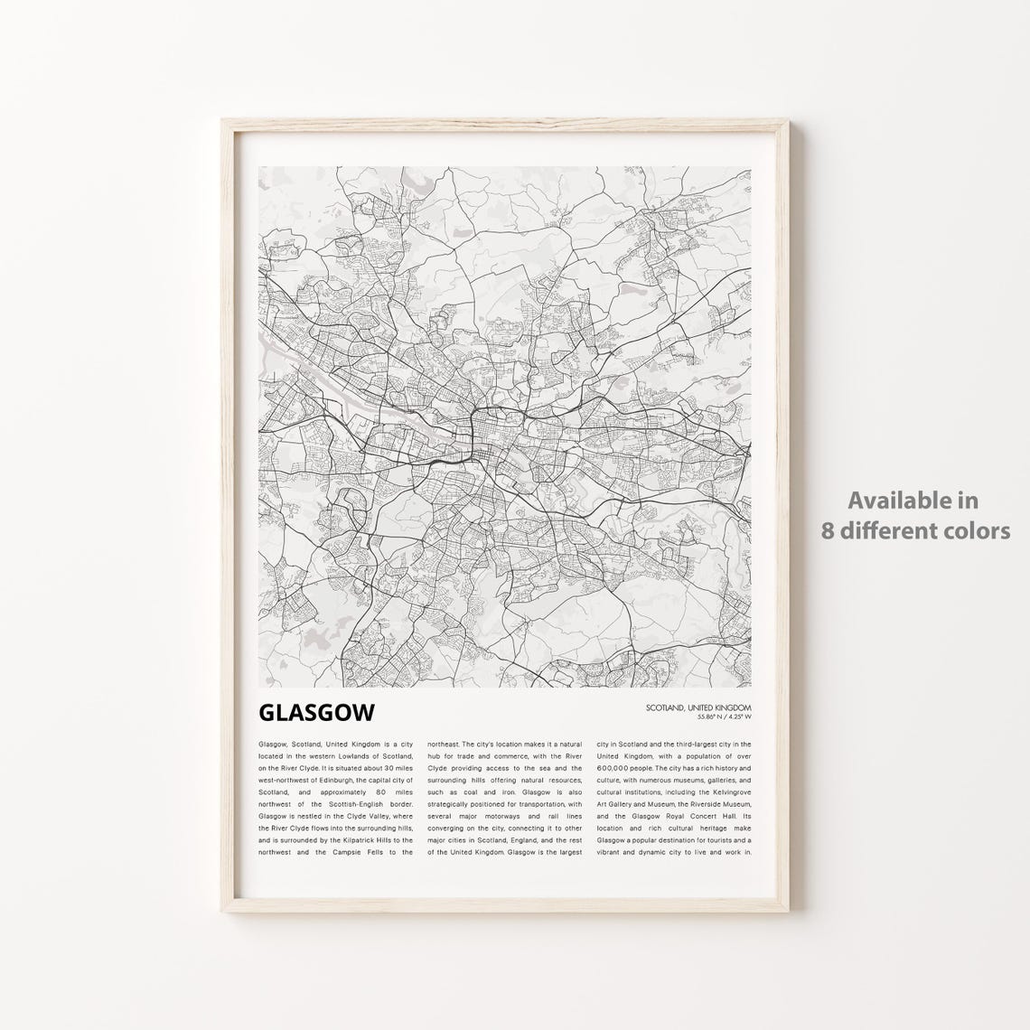Glasgow Scotland Minimalist City Street Map Travel Decor Poster