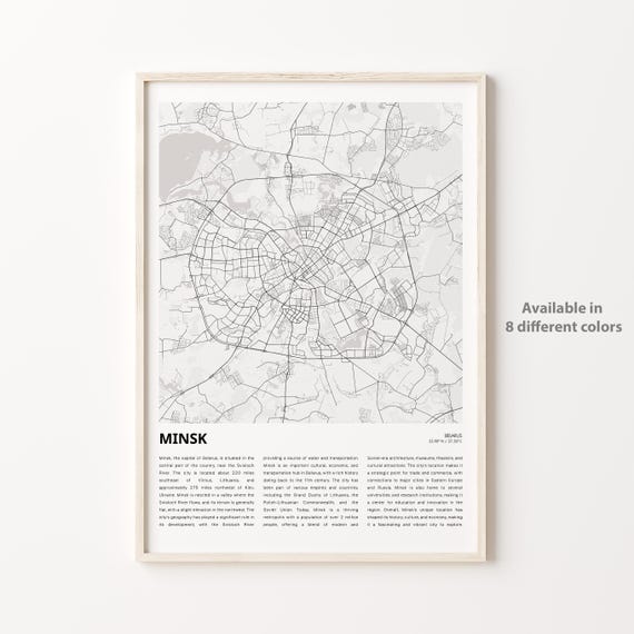 Minsk Map Print Travel Wall Decor Art Housewarming Gift