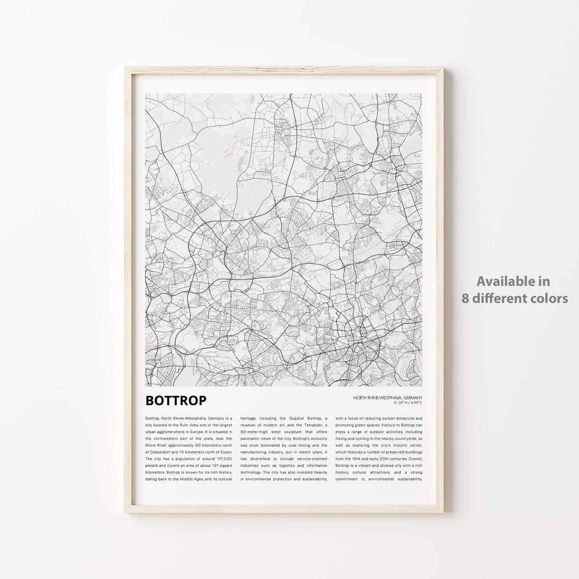 Bottrop Map Print Travel Wall Decor Art North Rhinewestphalia Housewarming Gift
