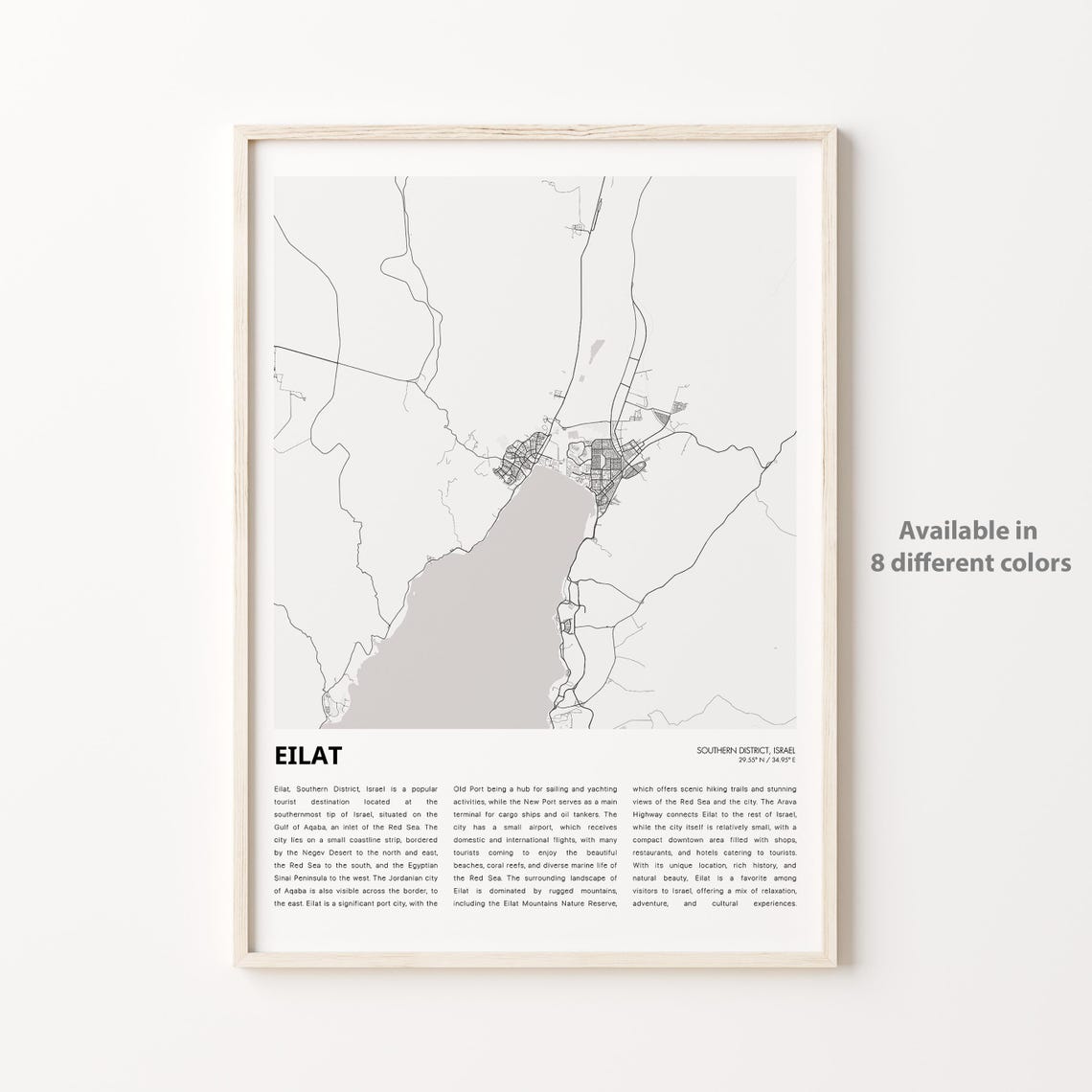 Eilat Map Print Travel Wall Decor Art Southern District Housewarming Gift