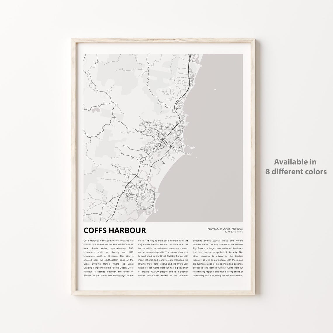 Coffs Harbour Map Print Travel Wall Decor Art New South Wales Housewarming Gift