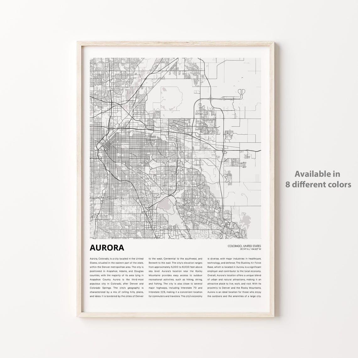 Aurora Map Print Travel Wall Decor Art Colorado Housewarming Gift Personalized Poster