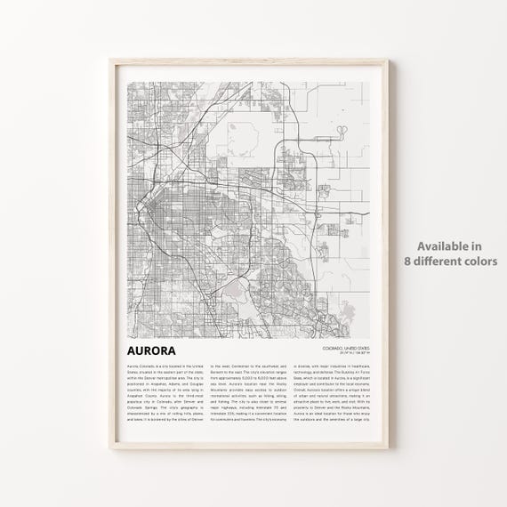 Aurora Map Print Travel Wall Decor Art Colorado Housewarming Gift Personalized Poster