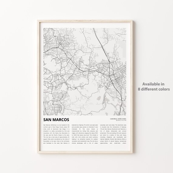 San Marcos California City Street Map Line Art Travel Poster