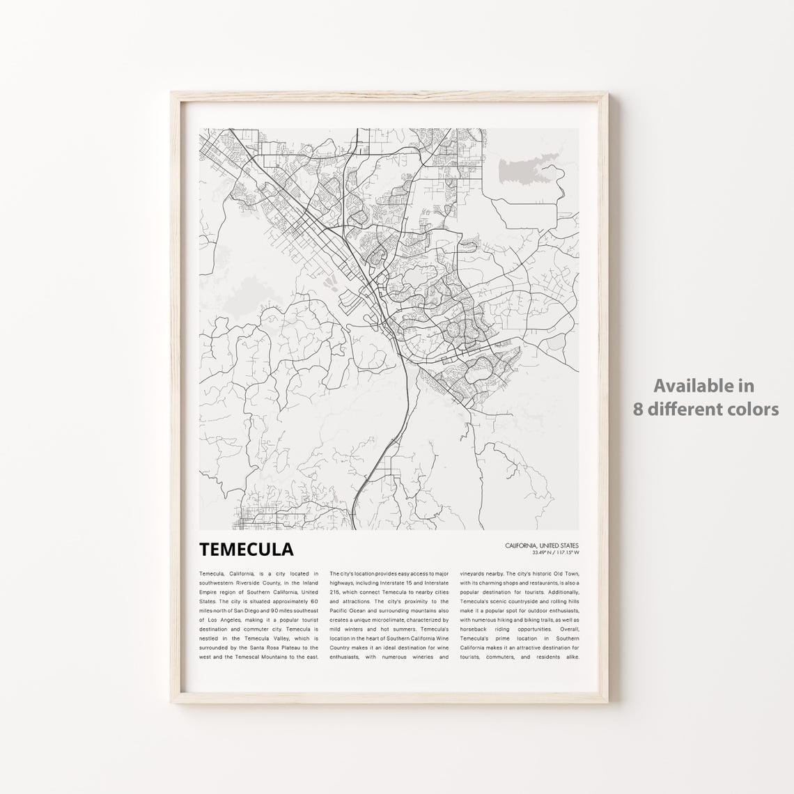 Temecula California Minimalist City Street Map Line Art Decor Poster