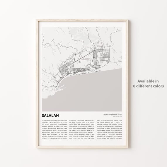Salalah Oman City Map Minimalist Black Line Art Travel Poster