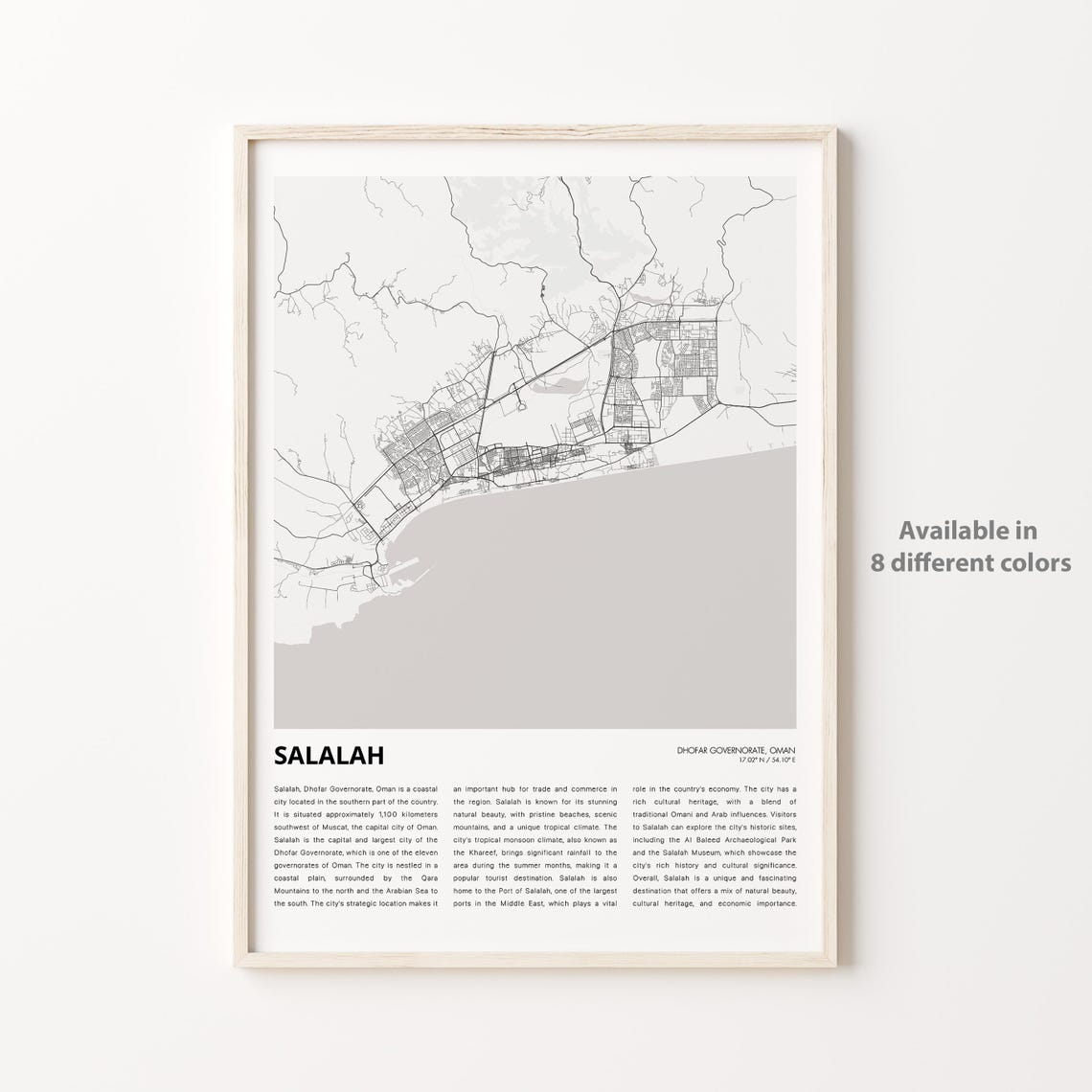 Salalah Oman City Map Minimalist Black Line Art Travel Poster