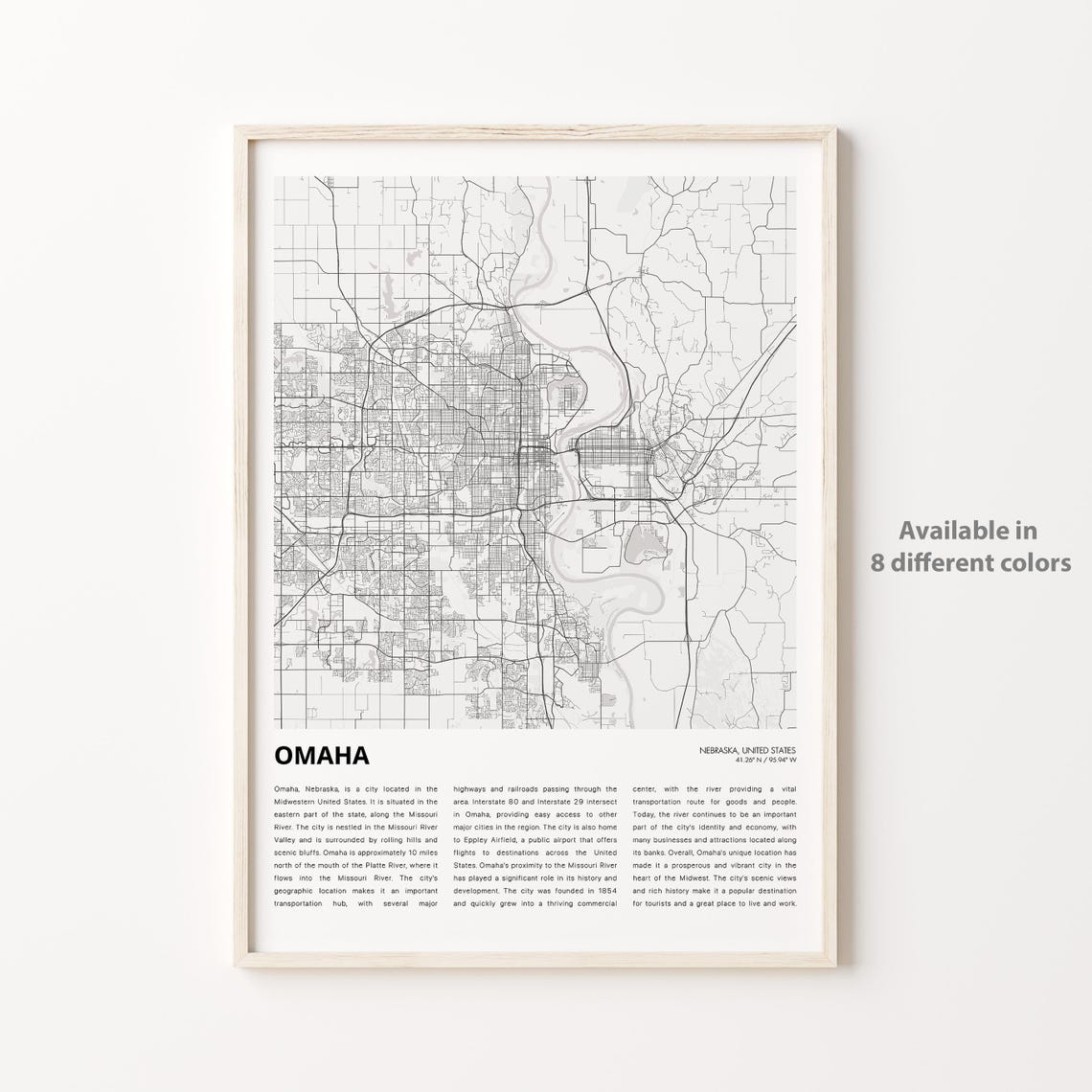 Omaha Map Print Travel Wall Decor Art Nebraska Housewarming Gift