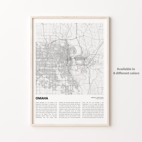 Omaha Map Print Travel Wall Decor Art Nebraska Housewarming Gift