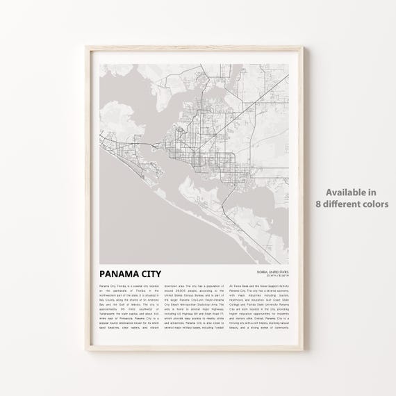 Panama City Florida Street Map Minimalist Coastal Decor Poster