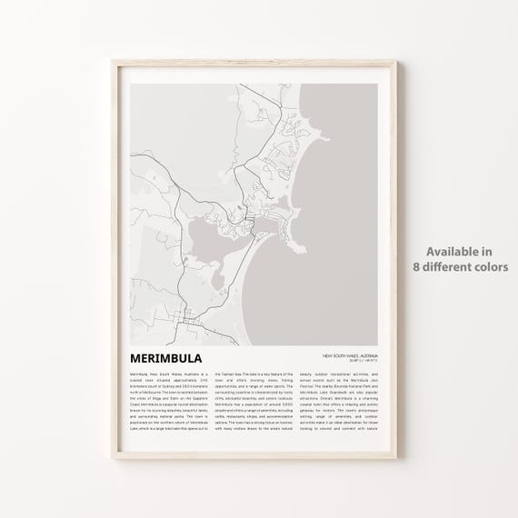 Merimbula Map Print Travel Wall Decor Art New South Wales Housewarming Gift