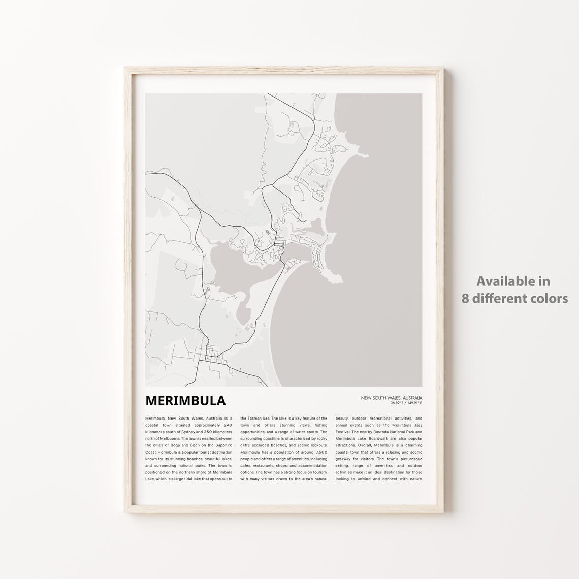 Merimbula Map Print Travel Wall Decor Art New South Wales Housewarming Gift