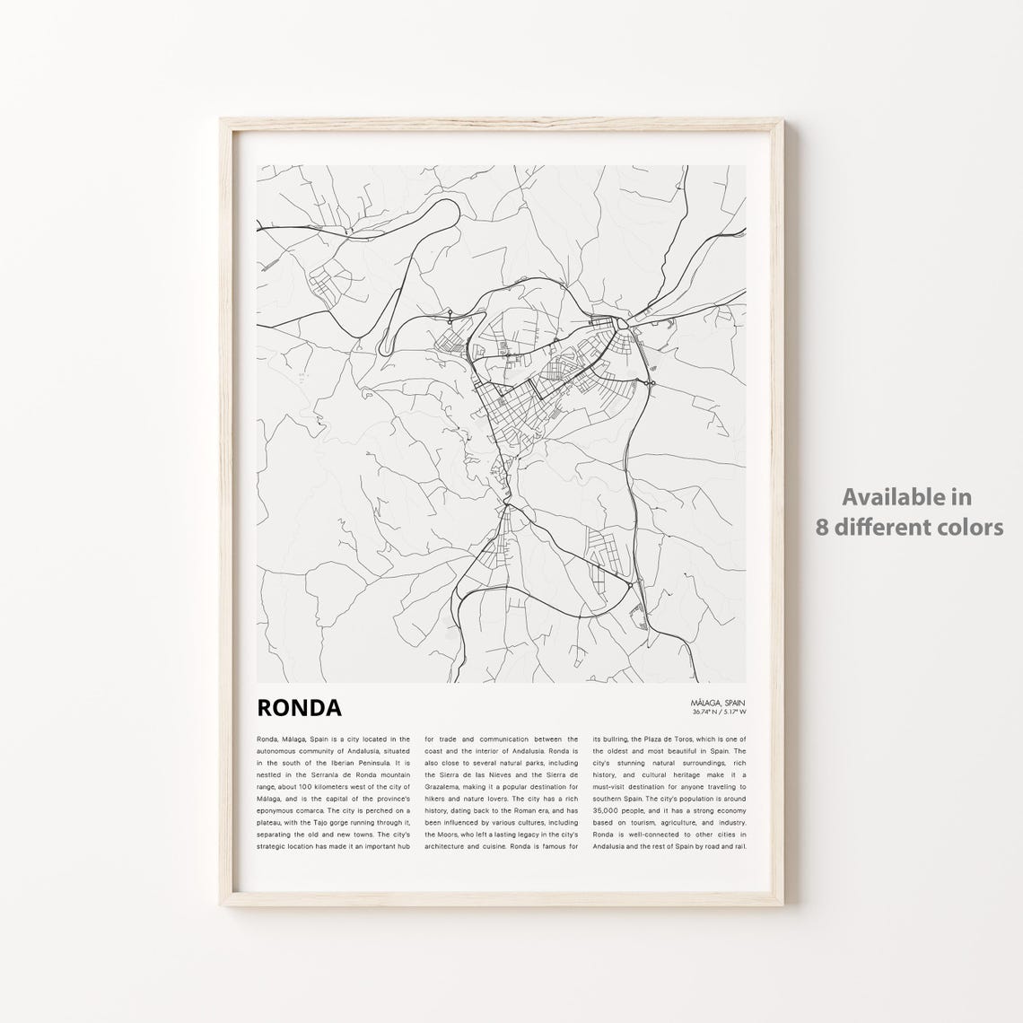 Ronda Malaga Spain Minimalist City Map Poster With Coordinates And Region Detail