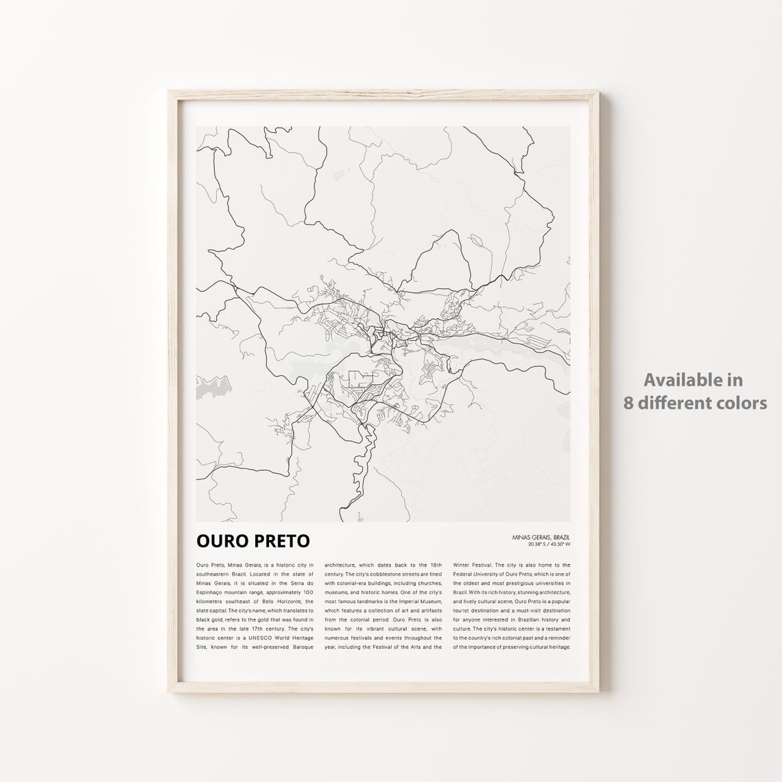 Ouro Preto Minas Gerais Brazil City Map History Text Decor Poster