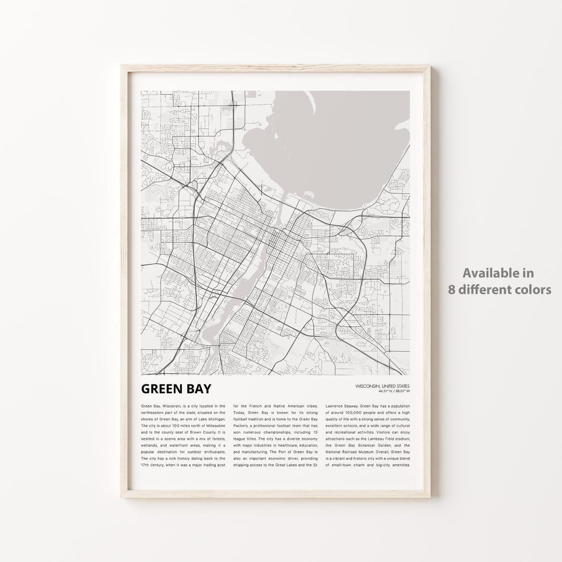 Green Bay Map Print Travel Wall Decor Art Wisconsin Housewarming Gift