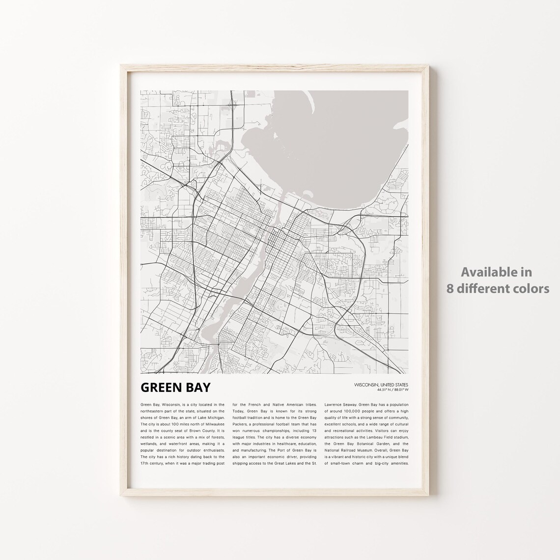Green Bay Wisconsin Minimalist City Street Map Travel Gift Poster