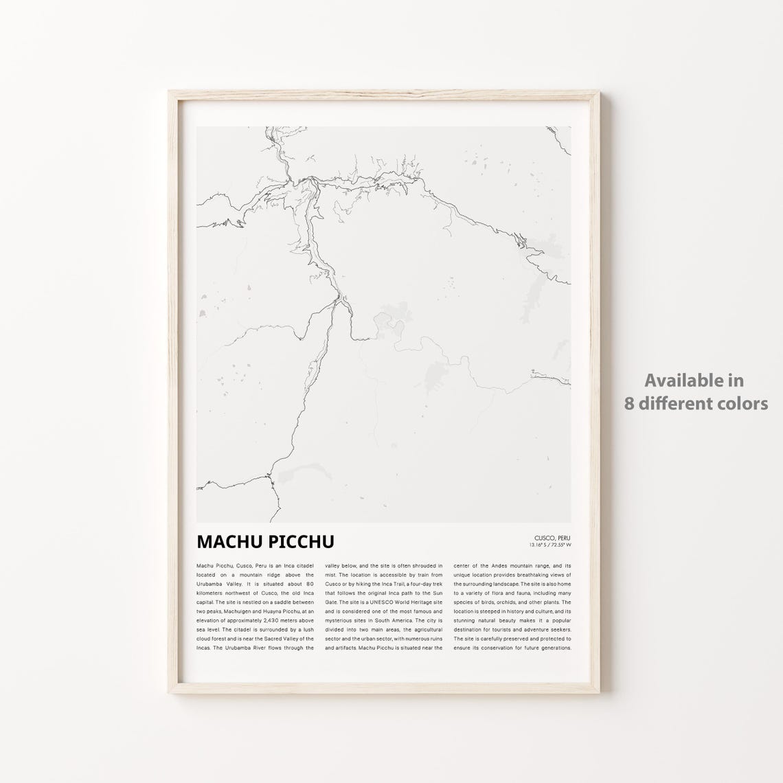 Machu Picchu Cusco Peru Minimal Map Travel Poster White Gray Art