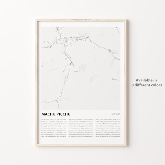 Machu Picchu Cusco Peru Minimal Map Travel Poster White Gray Art