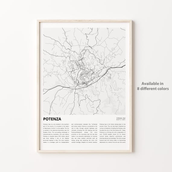 Potenza Map Travel Poster, Housewarming Gift