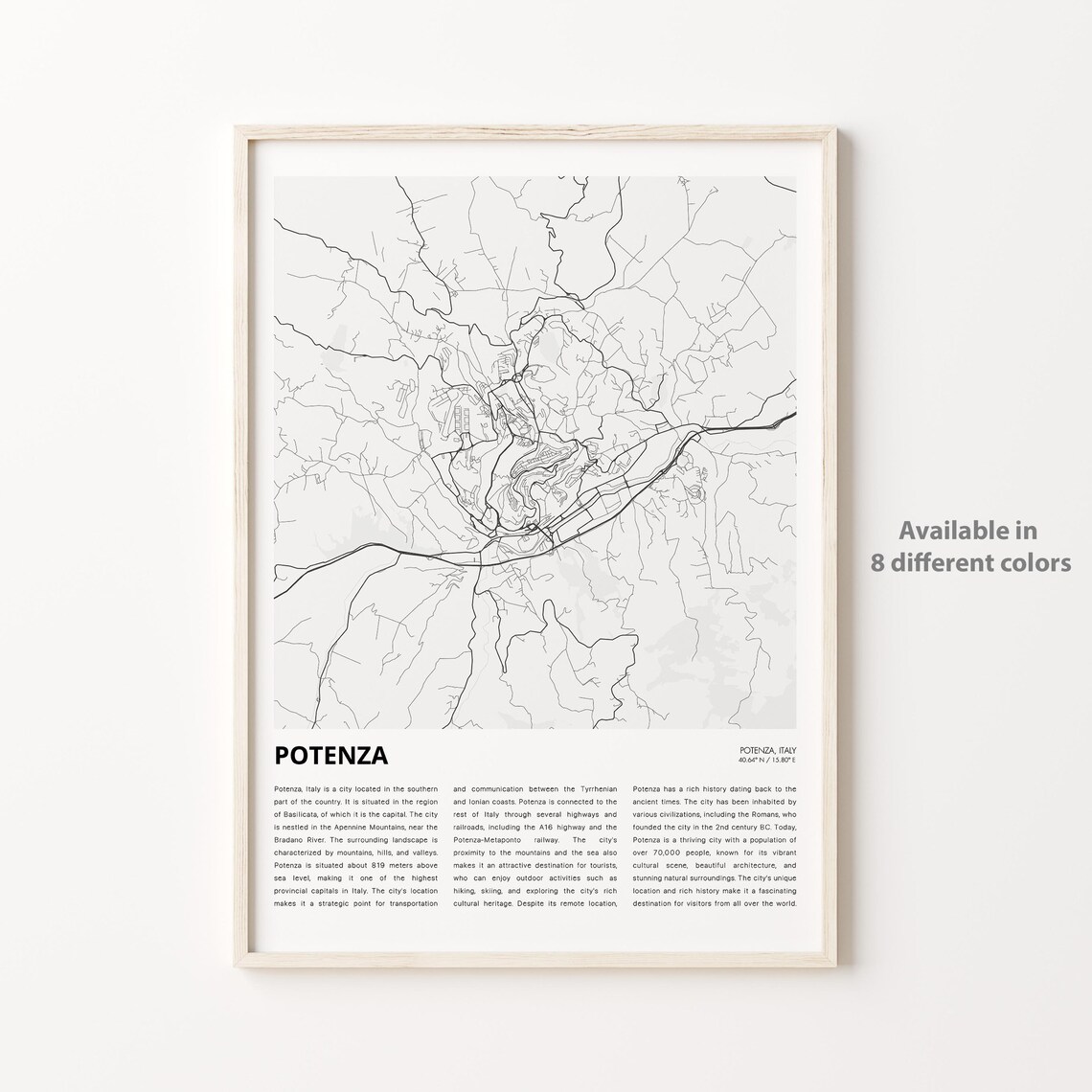 Potenza Map Travel Poster, Housewarming Gift