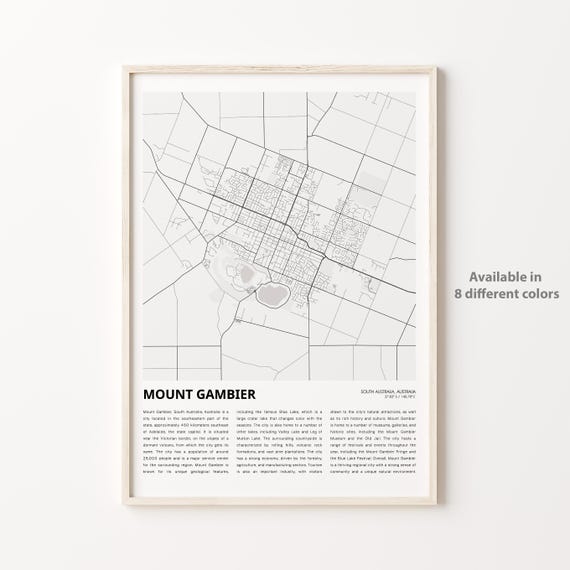 Mount Gambier Map Print Travel Wall Decor Art South Australia Housewarming Gift