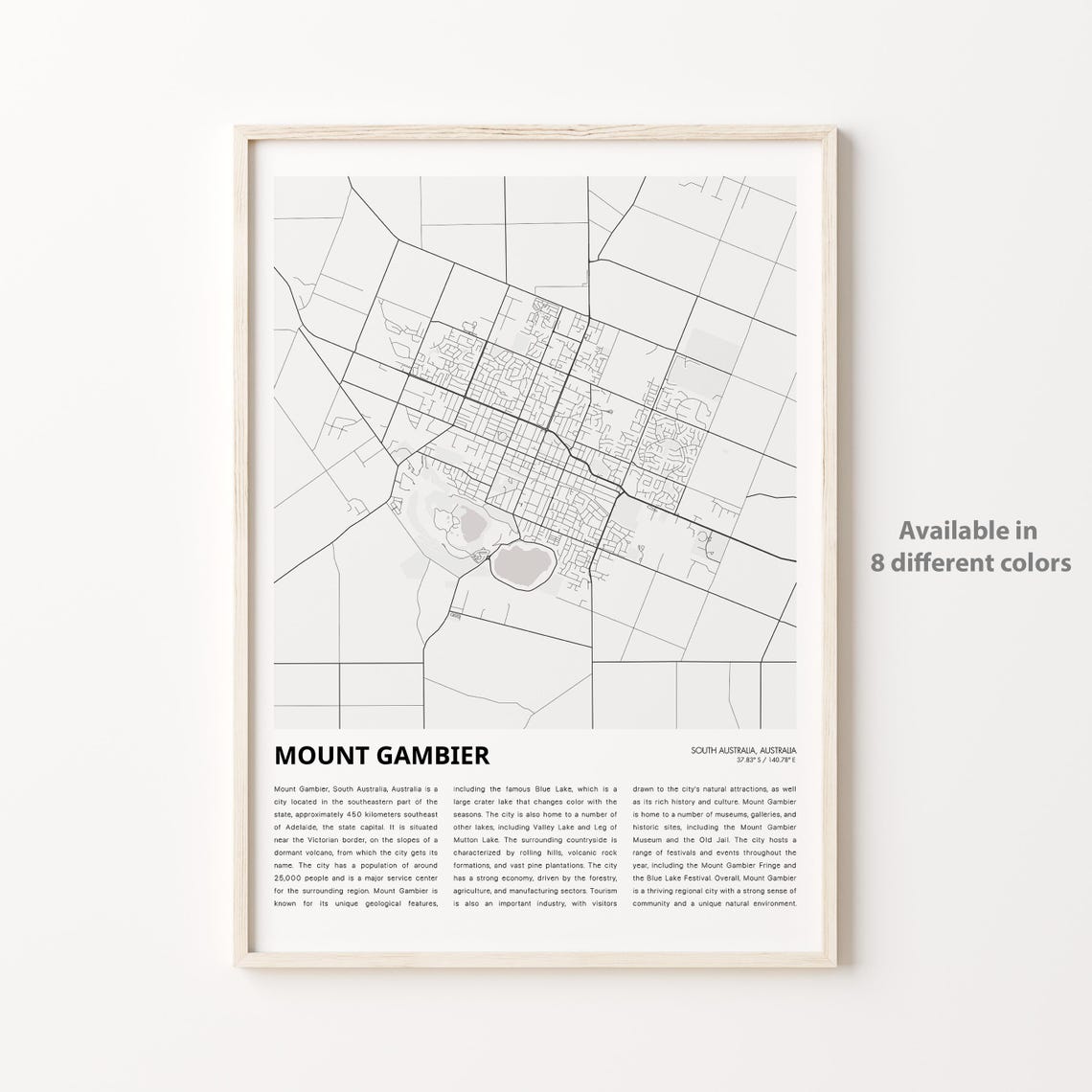 Mount Gambier South Australia City Street Map Minimalist Poster