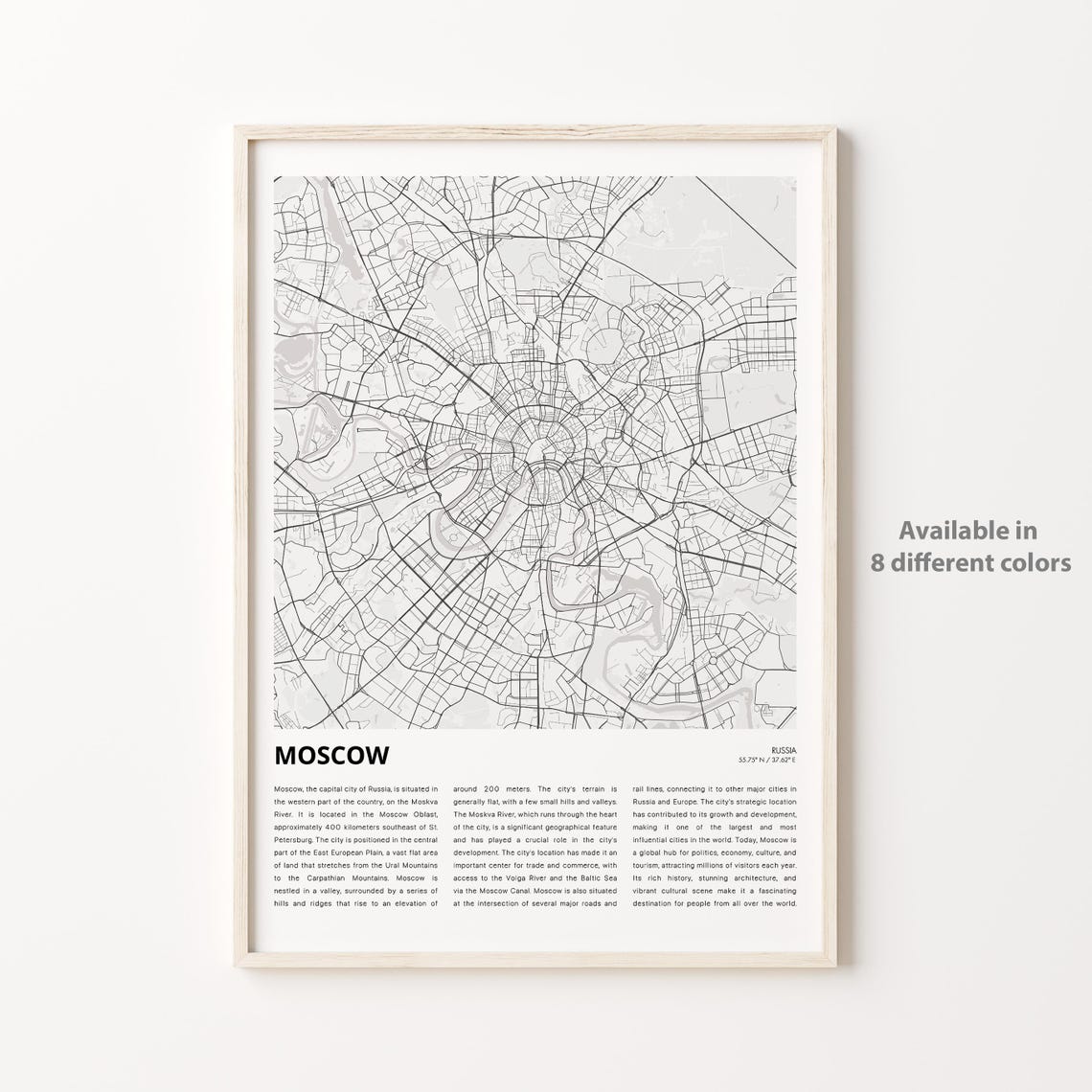 Moscow Map Print Travel Wall Decor Art Housewarming Gift