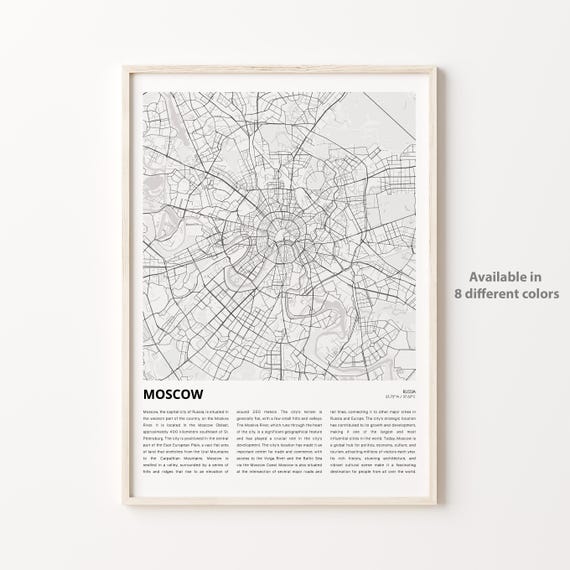 Moscow Map Print Travel Wall Decor Art Housewarming Gift