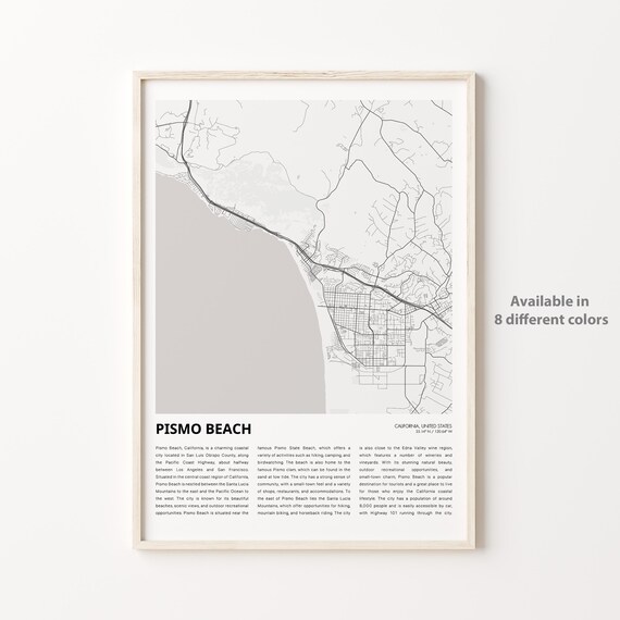 Pismo Beach California Coastal City Map Poster With Descriptive History