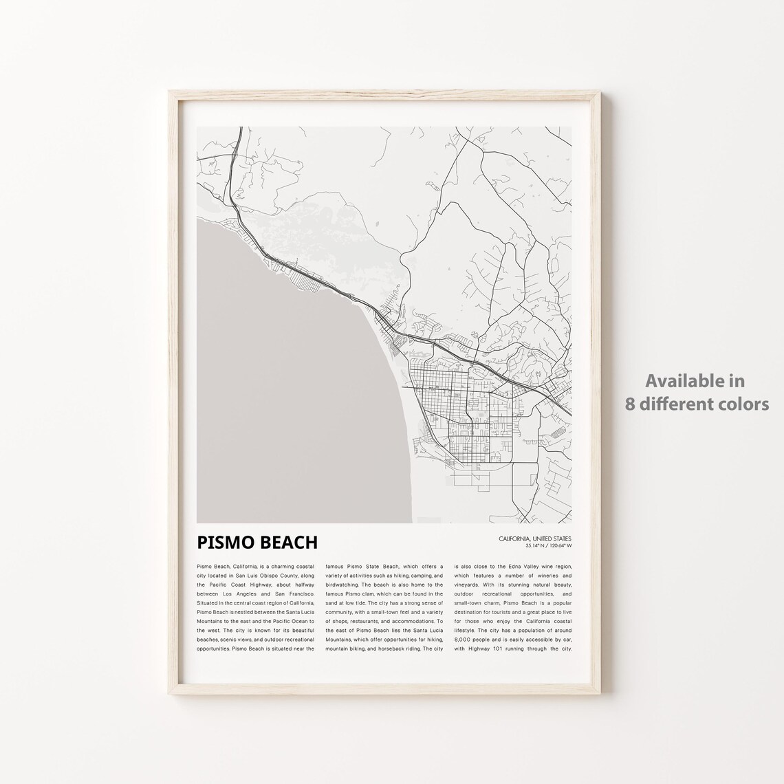 Pismo Beach California Coastal City Map Poster With Descriptive History