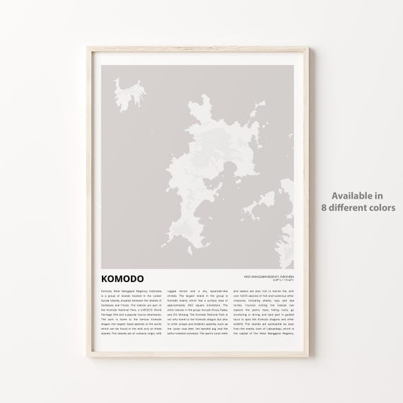 Komodo Indonesia Modern Minimalist Island Street Map Travel Poster