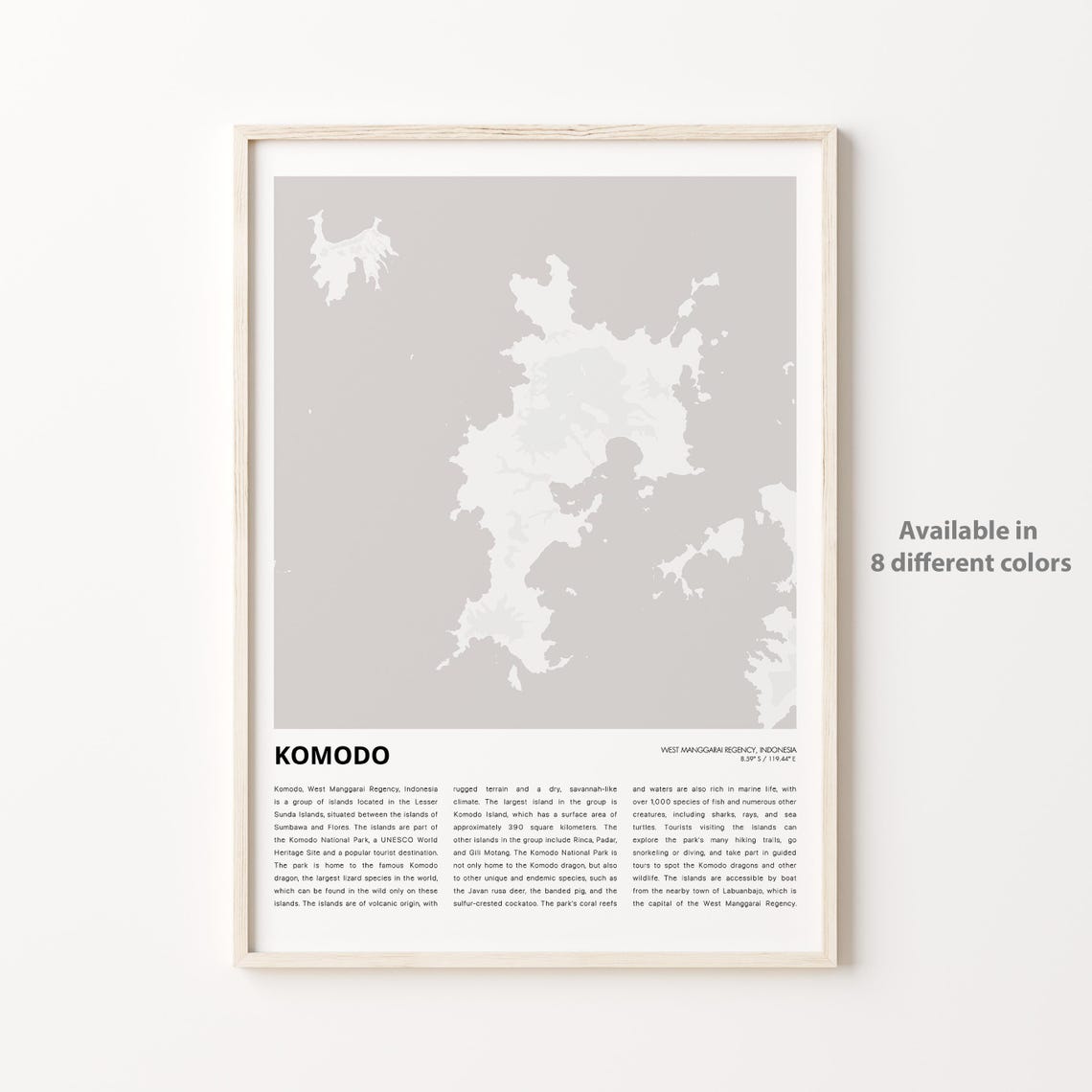 Komodo Indonesia Modern Minimalist Island Street Map Travel Poster