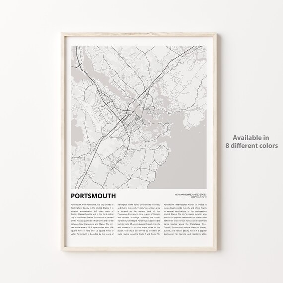 Portsmouth New Hampshire Minimalist City Street Map Art Print Decor