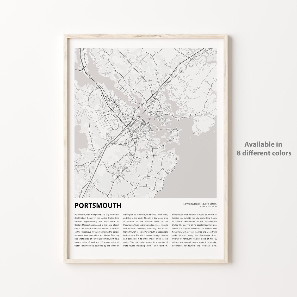 Portsmouth New Hampshire Minimalist City Street Map Art Print Decor