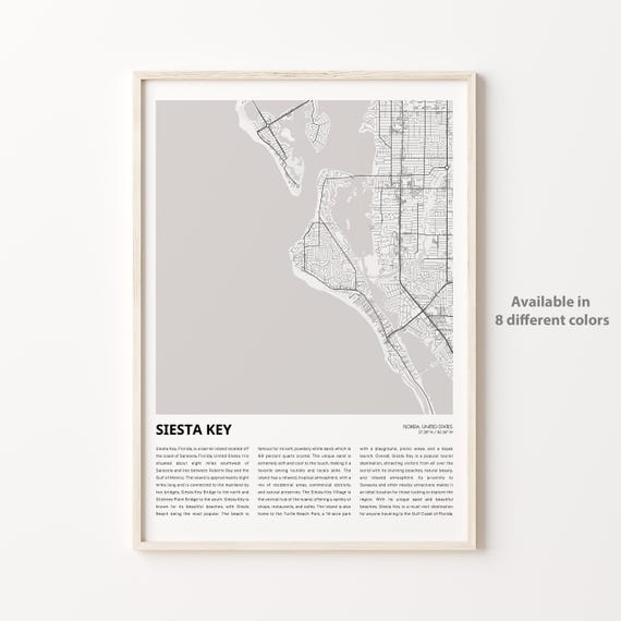 Siesta Key Florida Minimalist Island Street Map Travel Poster