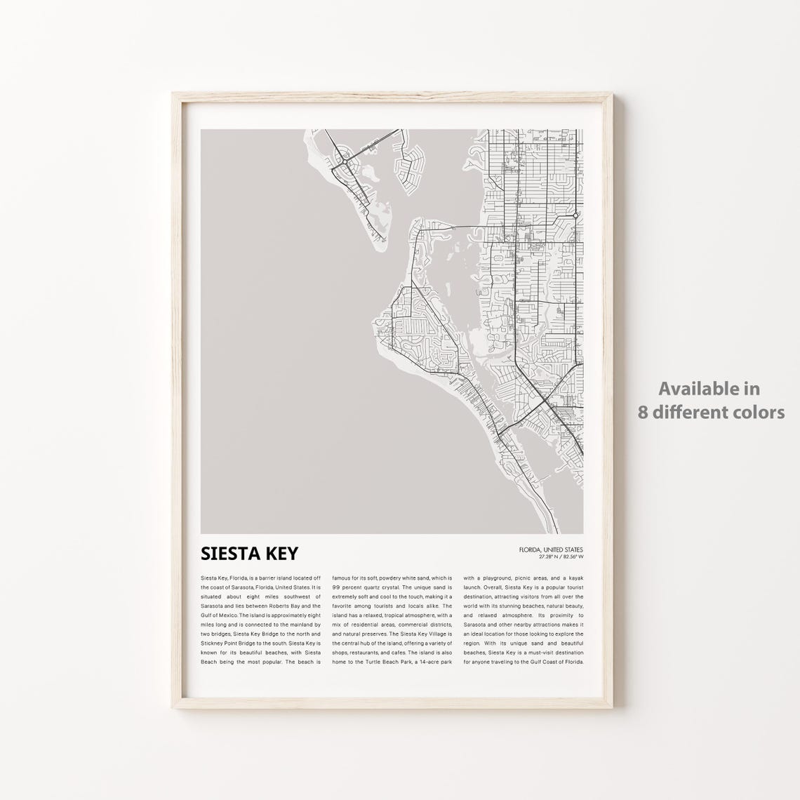Siesta Key Florida Minimalist Island Street Map Travel Poster