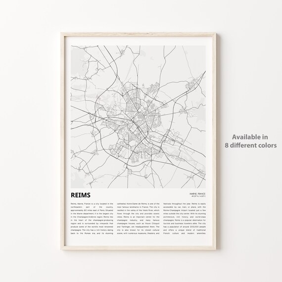 Reims France Champagne Region City Street Map Minimalist Art Print