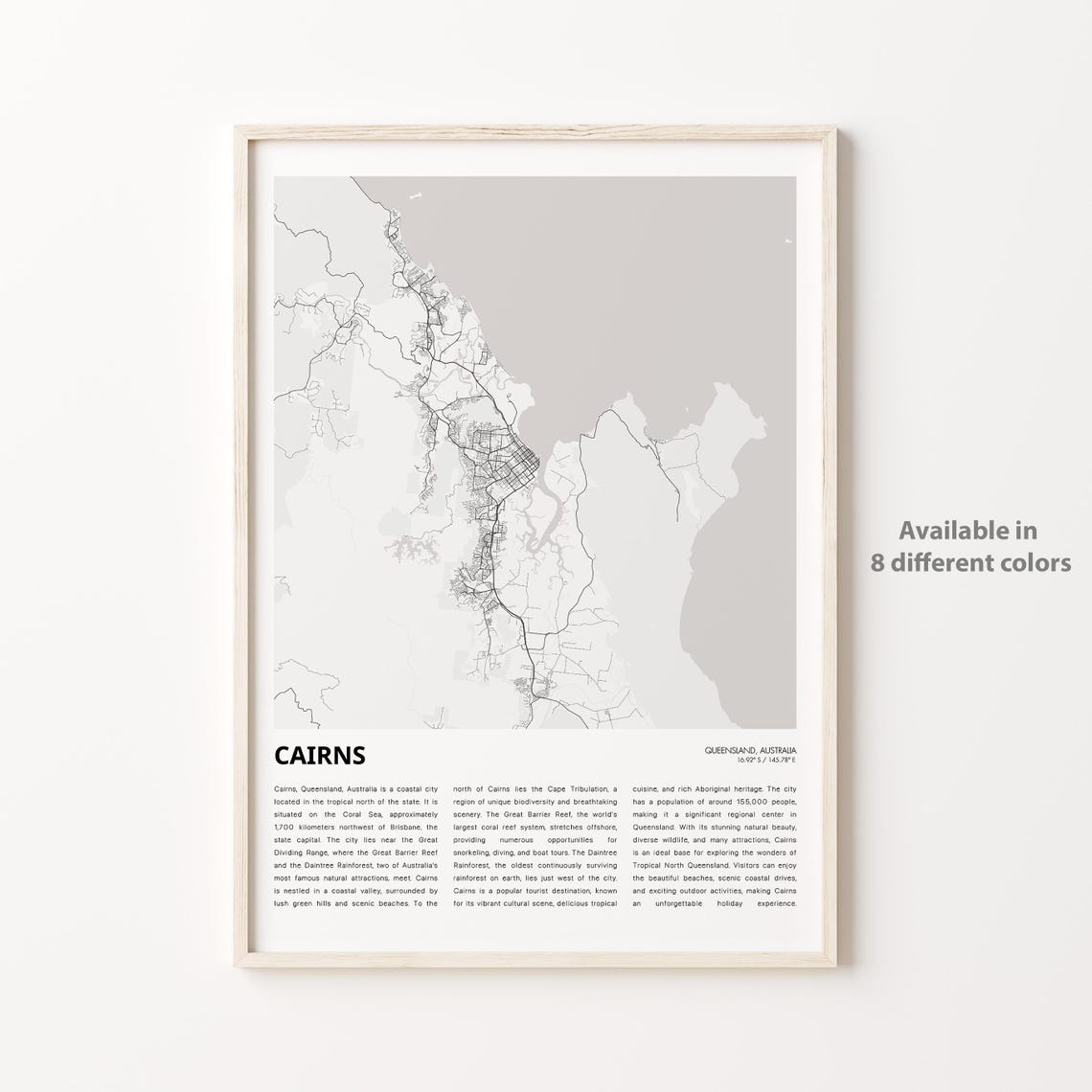 Cairns Map Print Travel Wall Decor Art Queensland Housewarming Gift