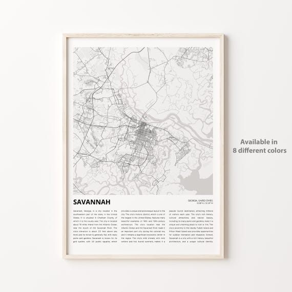 Savannah Map Print Travel Wall Decor Art Georgia Housewarming Gift