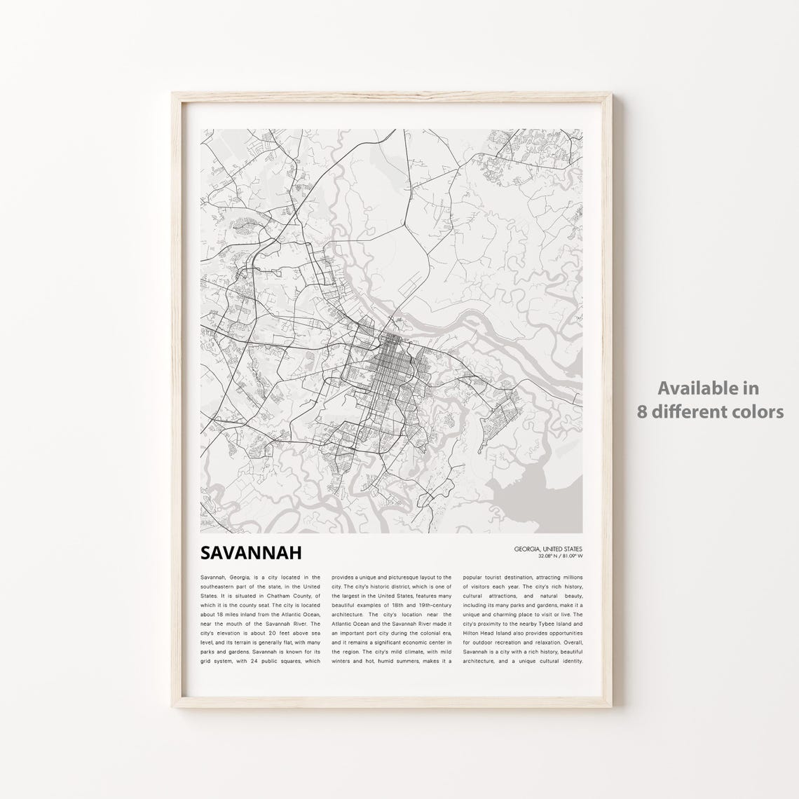 Savannah Map Print Travel Wall Decor Art Georgia Housewarming Gift