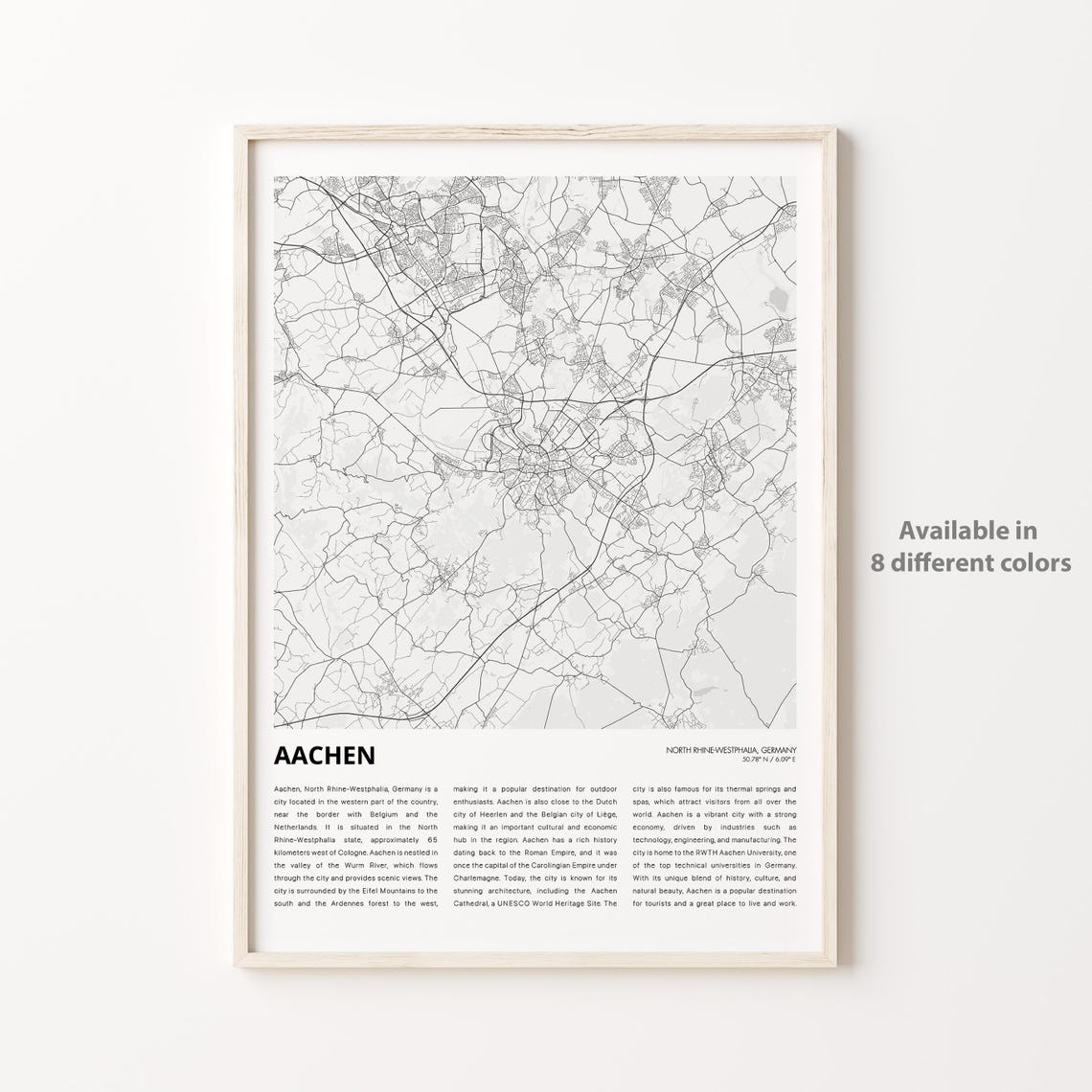 Aachen Map Print Travel Wall Decor Art North Rhinewestphalia Housewarming Gift Poster